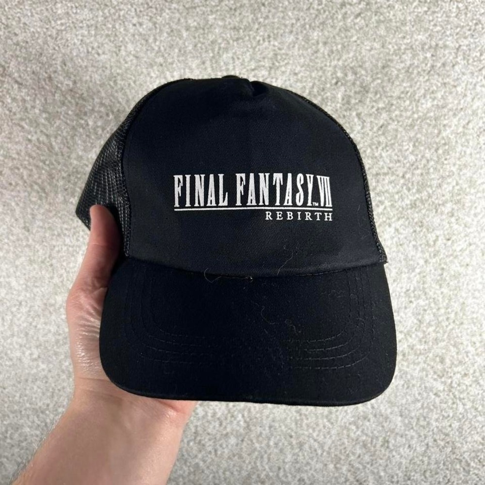 Final Fantasy VII rebirth video game promo black mesh trucker SnapBack hat cap